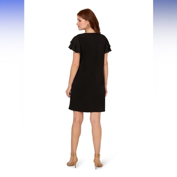 Adrianna Papell Women's V Neck Double Flutter Sleeve Black Dress NWT Size L - Picture 3 of 6
